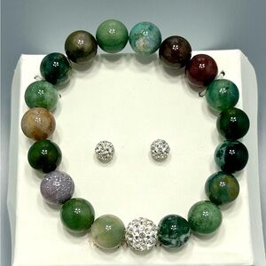 Agate Expanding Bead Bracelet & Glitter Ball Earrings